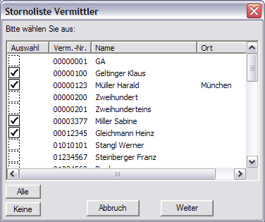 Stornoliste für Vermittler erstellen